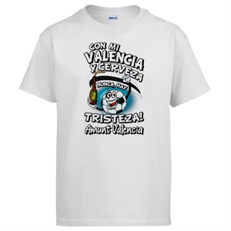 Camiseta frase con mi Valencia y cerveza nunca hay tristeza para aficionado al fútbol