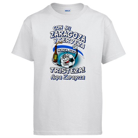Camiseta frase con mi Zaragoza y cerveza nunca hay tristeza fútbol