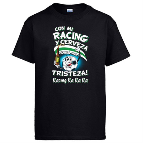 Camiseta frase con mi Racing y cerveza nunca hay tristeza Santander fútbol