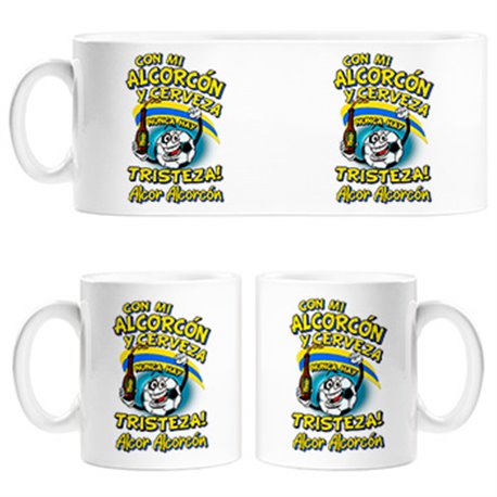 Taza frase con mi Alcorcón y cerveza nunca hay tristeza fútbol