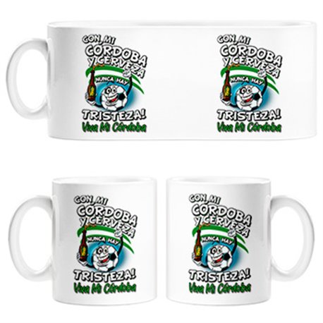 Taza frase con mi Córdoba y cerveza nunca hay tristeza fútbol