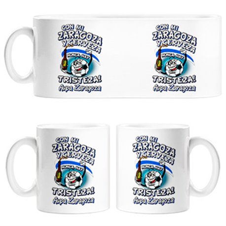Taza frase con mi Zaragoza y cerveza nunca hay tristeza fútbol