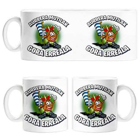 Taza parodia de la mascota de fútbol de San Sebastian el equipo txuri urdin