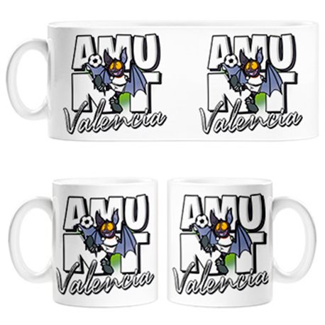 Taza parodia de súper rat el murciélago mascota de fútbol de Valencia