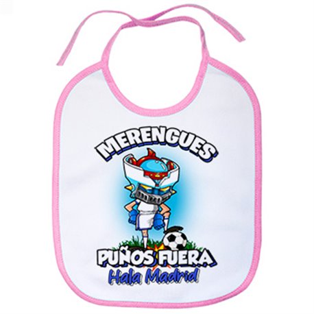 Babero frase merengues puños fuera parodia robot de los 80 para nostálgicos futboleros de Madrid (DESACTIVAR)