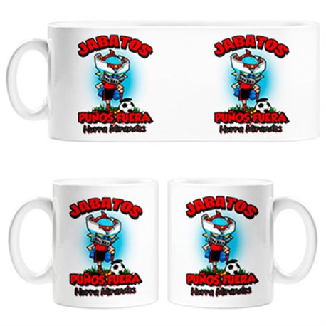 Taza frase jabatos puños fuera parodia robot de los 80 para nostálgicos futboleros del Mirandés