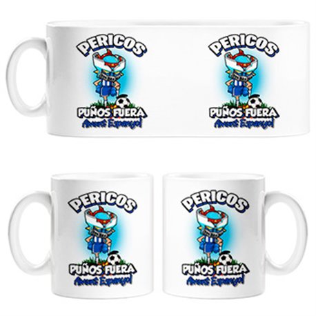Taza frase pericos puños fuera parodia robot de los 80 para nostálgicos futboleros del equipo espanyol