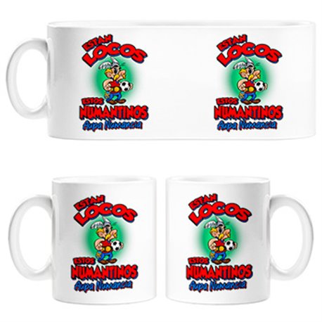 Taza parodia de Asteris para aficionados al fútbol de numancia