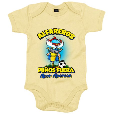 Body bebé frase alfareros puños fuera parodia robot de los 80 para nostálgicos futboleros de Alcorcón