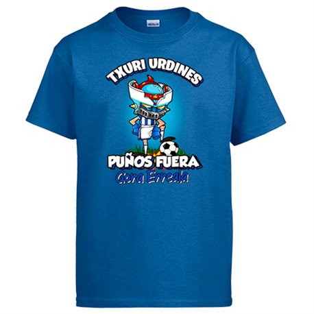 Camiseta frase txuri urdines puños fuera parodia robot de los 80 para nostálgicos futboleros