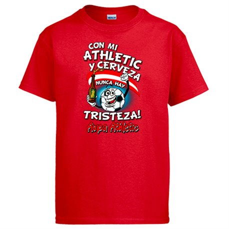 Camiseta con mi Athletic y cerveza nunca hay tristeza para aficionado al fútbol