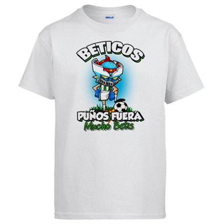 Camiseta frase béticos puños fuera parodia robot de los 80 para nostálgicos futboleros del Betis