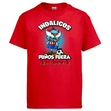 Camiseta frase indálicos puños fuera parodia robot de los 80 para nostálgicos futboleros de Almería